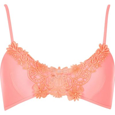 Pink lace insert cami bikini top